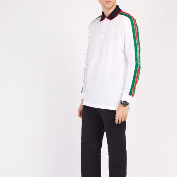 Gucci Web-stripe Detail Long Sleeve Polo in White new with tags - Picture 8 of 8